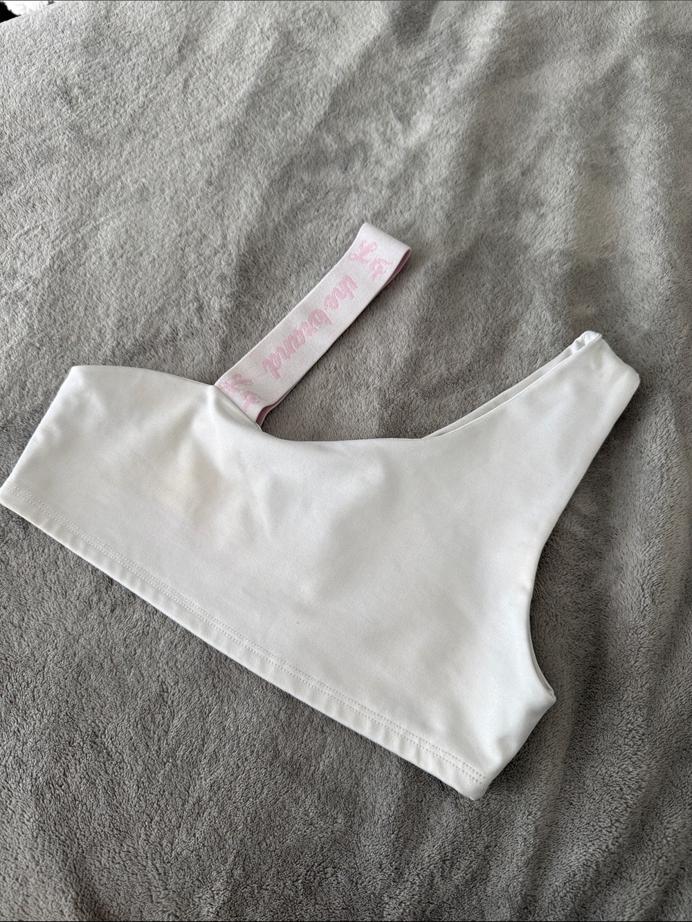 LF White Asymmetric Bikini Bottom with Pink Elastic Accent
